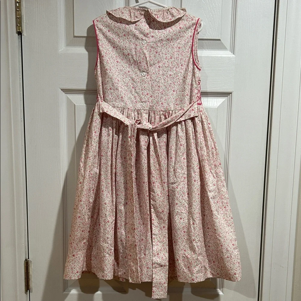 Marco & Lizzy Smocked Embroidered Pink Patterned Dress with Ruffle Collar - Picture 3 of 7